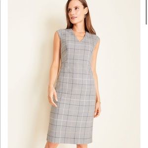 *NWT* V Neck Windowpane Dress in Grey Plaid